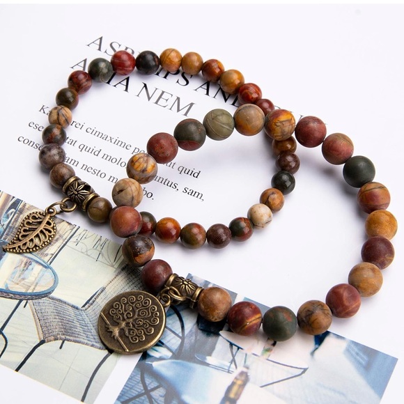 Hand Crafted Jewelry - 🆕New Picasso Jasper Tree Of Life Bracelet Set
